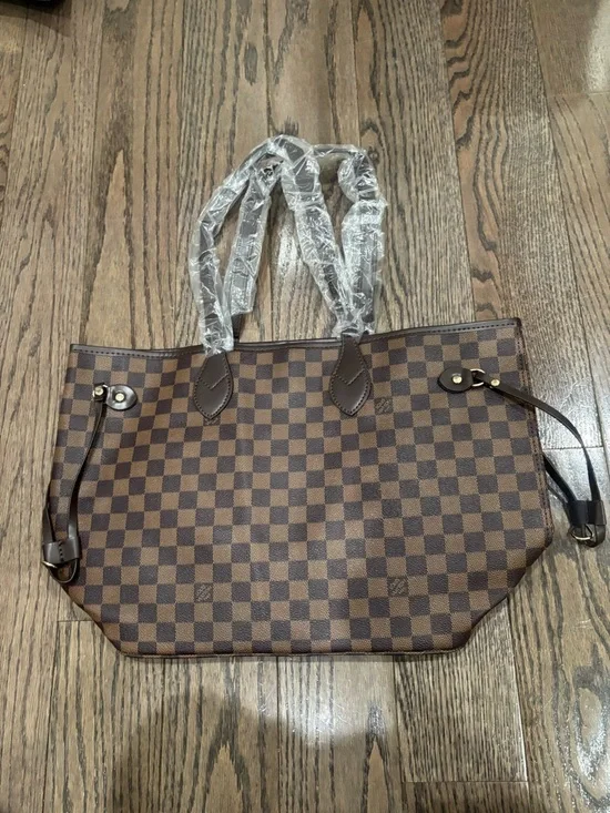 Classic Brown Checked Tote Bag - Women's Shoulder Bag - Picture 1 of 8